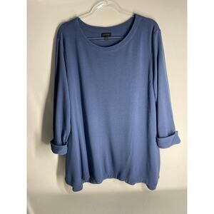 J.Jill Wearever 3/4 Sleeve Rolled Cuff Blue Ribbed Blouse Top Size XL